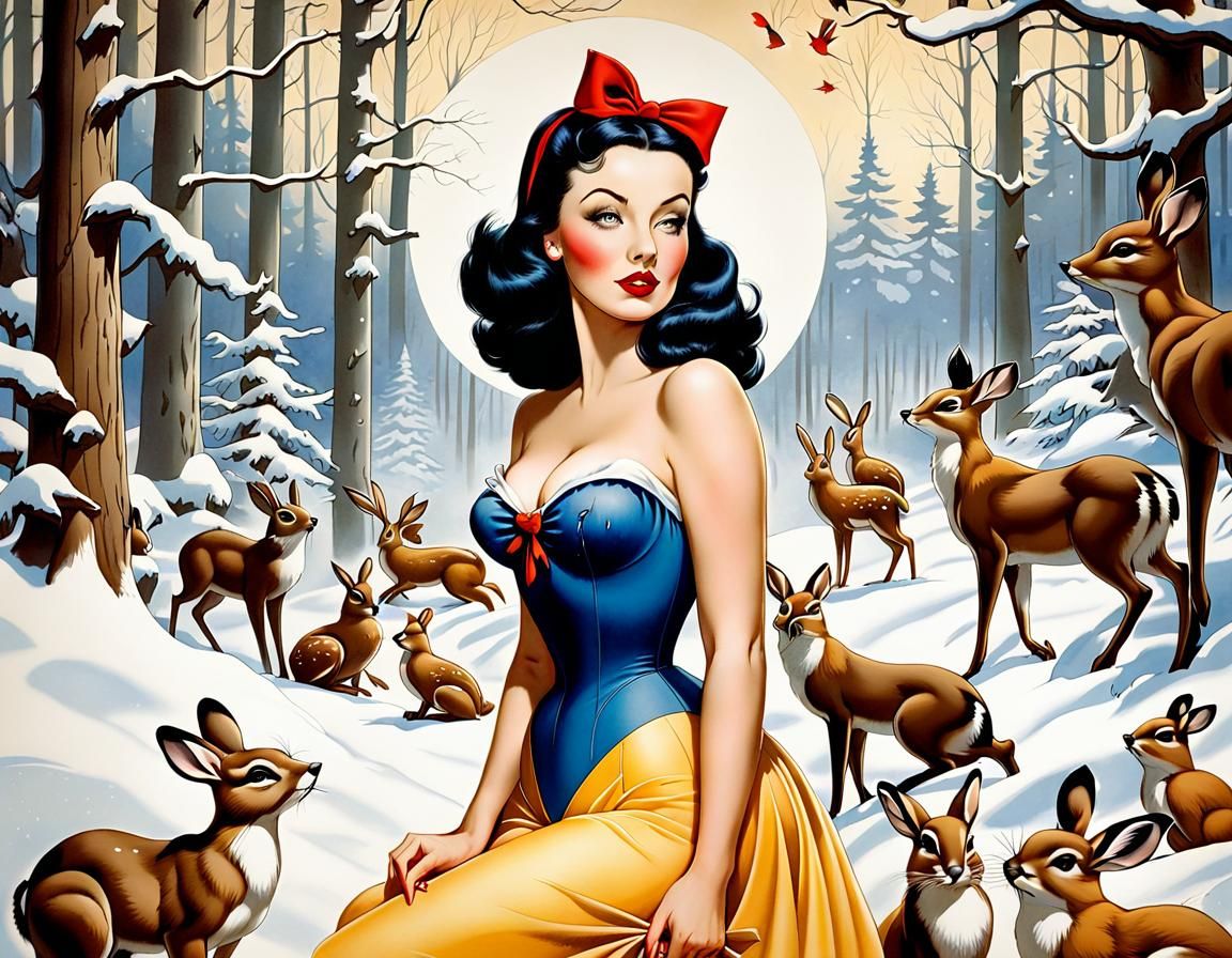 Snow White as 1950s Pin-Up Art Illustration