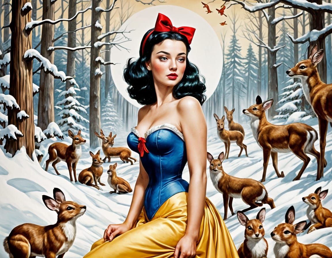 Snow White as 1950s Pin-Up Art Illustration