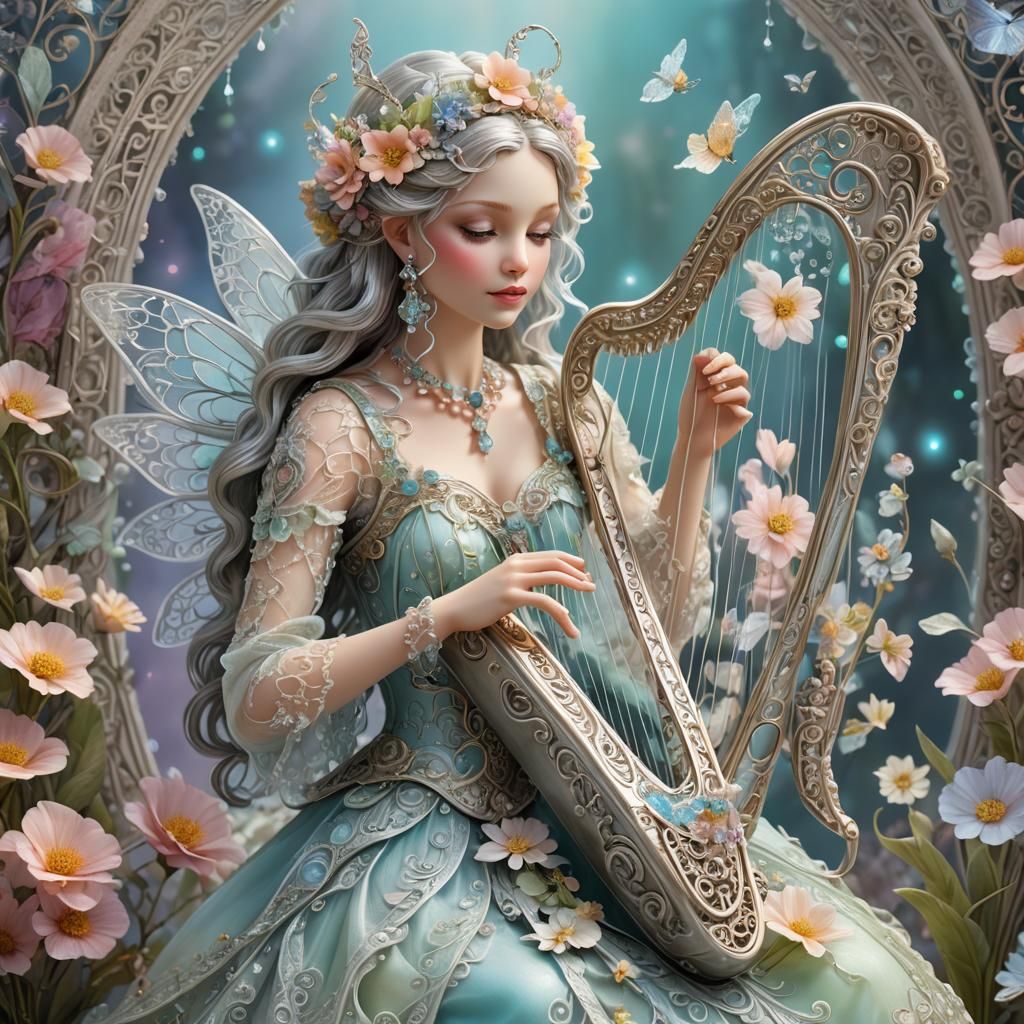 Fairy playing harp