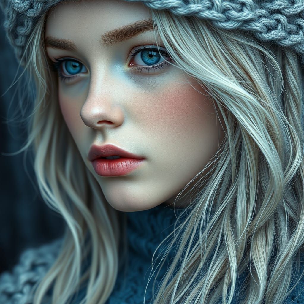 Beautiful Blonde Girl: Knitted Fantasy Portrait