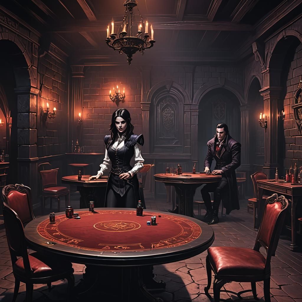Vampire Croupier in Dark D&D Room