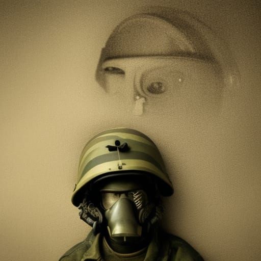 Soldier Memorial with Dog Tag, Gun and Helmet