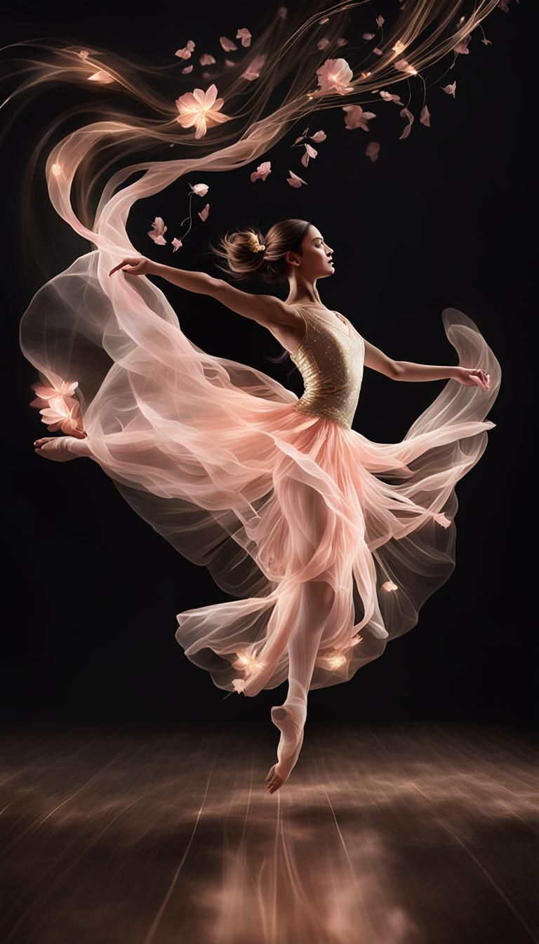 Ethereal Dancer Radiates Glory in Darkened Digital Dreamscap...