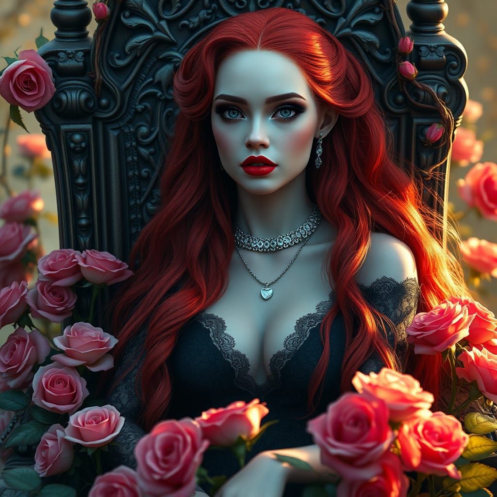 Ethereal Goddess in a Rose Garden, Cyberpunk-Inspired Portra...