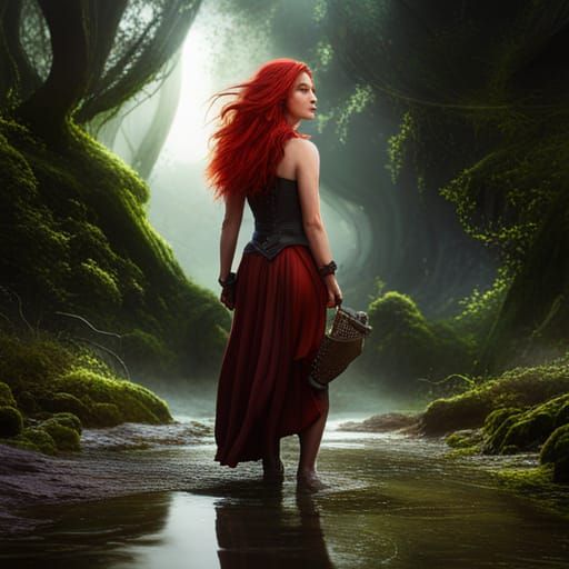 Detailed Matte Painting of a Red-Haired Girl
