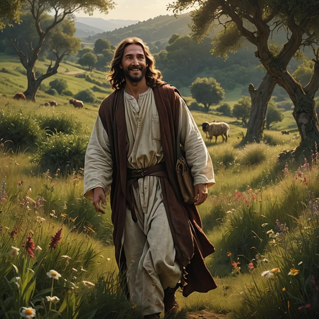 Jesus as Shepherd in Golden Light: a Caravaggio-Inspired Sce...