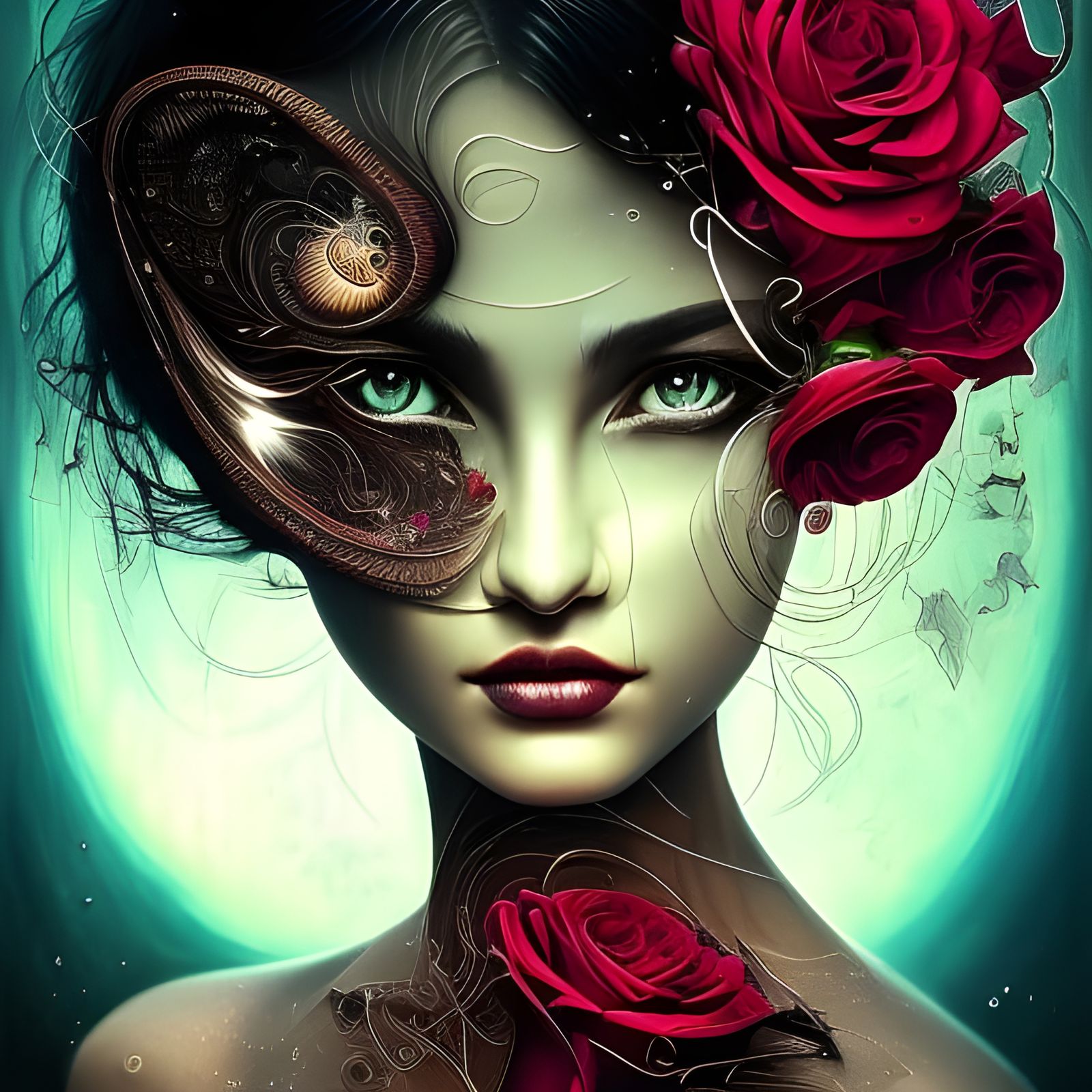 Beautiful Girl with Roses in Digital Illustration