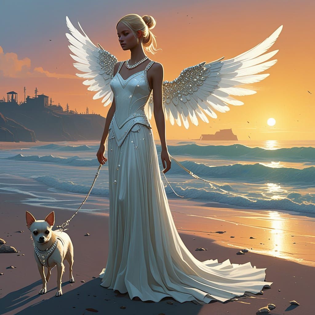 Stunning Angel Icon in Dreamy Neon Landscape