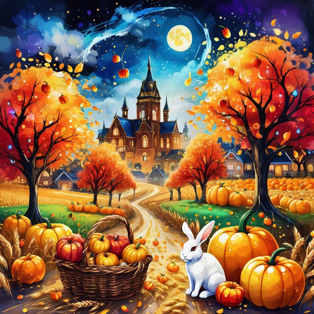 Steampunk Harvest Scene with Autumn Abundance