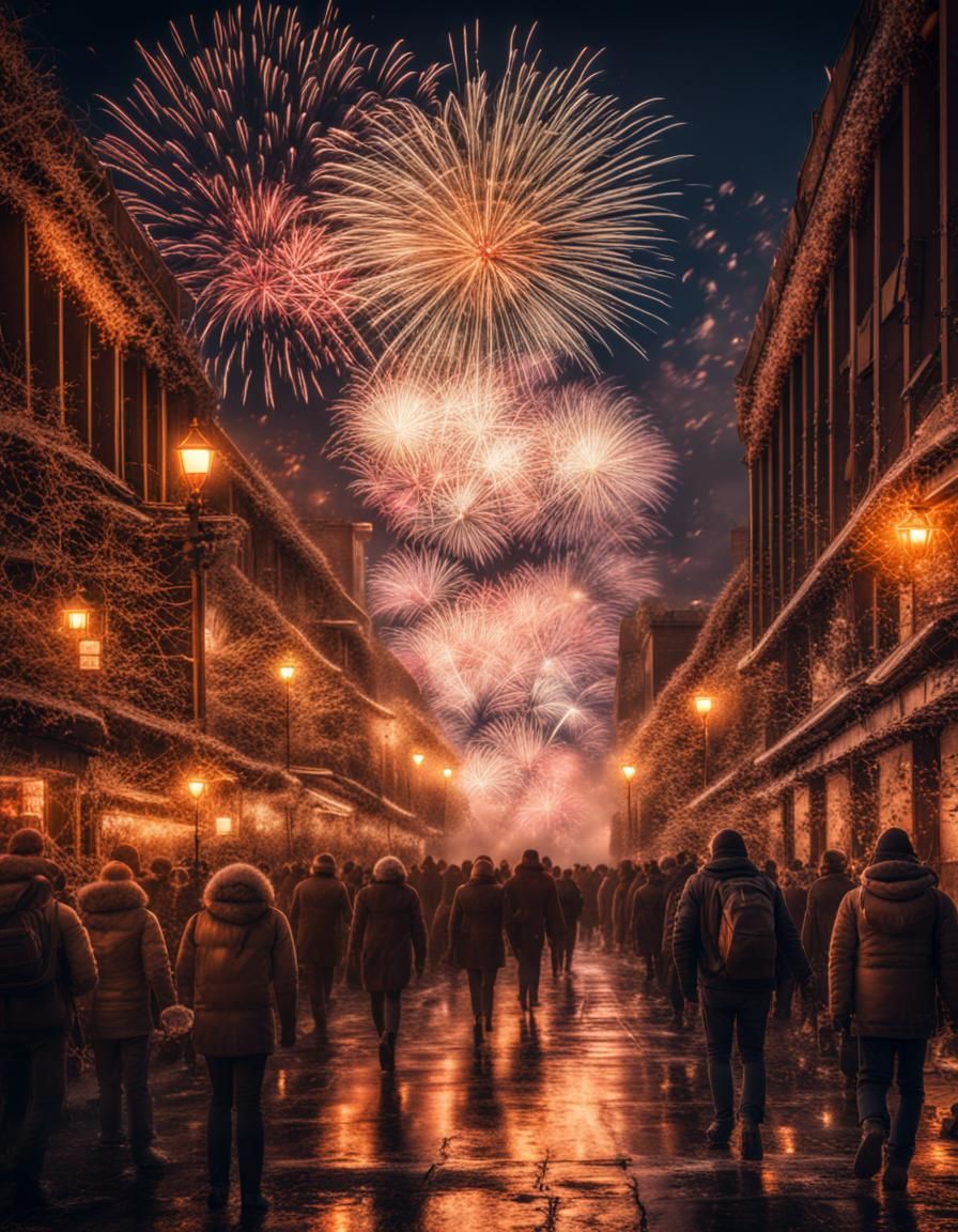 Festive New Year Celebration in Hyperrealistic Detail
