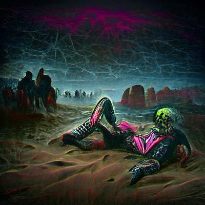 Cyberpunk Desert Body Horror in Synthwave Neon