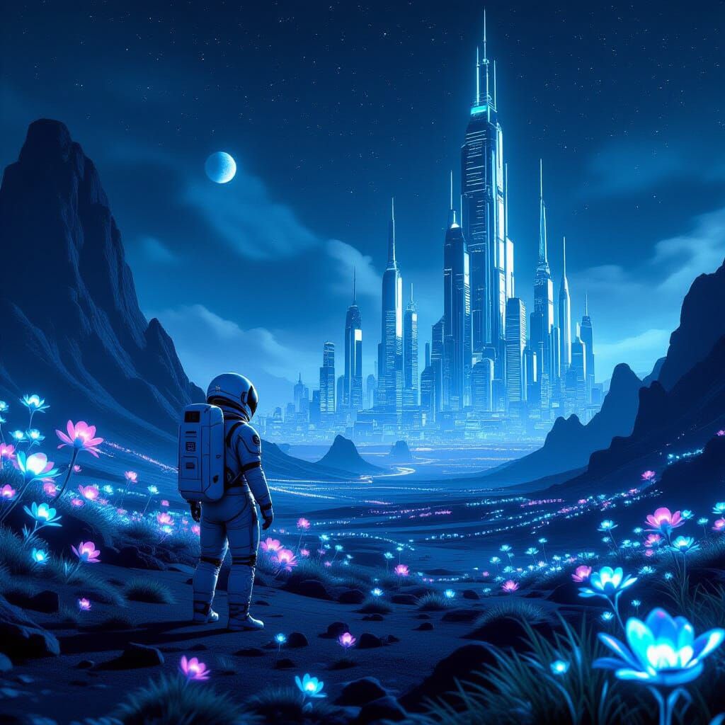 Astronaut Uncovers Chrome City on Alien Planet