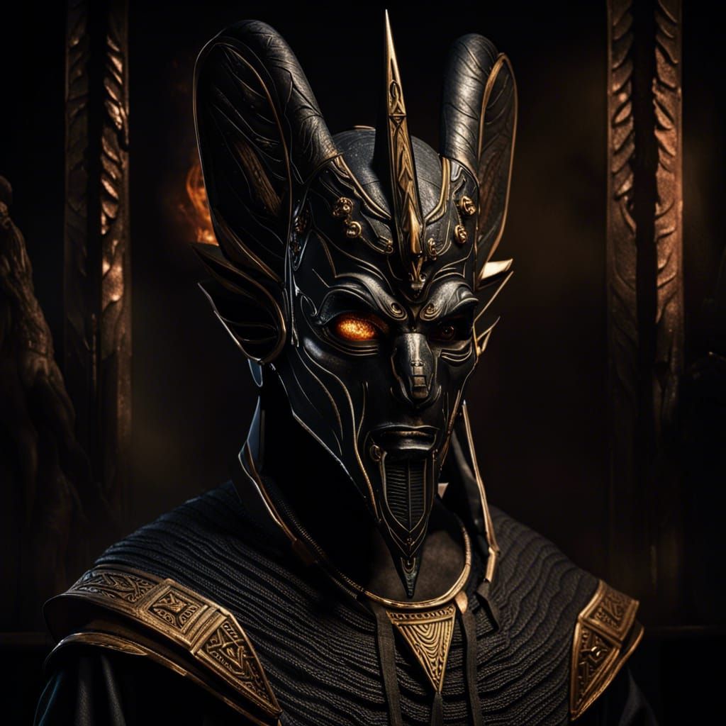 Intimidating Cleric with Anubis Mask and Sauron Club