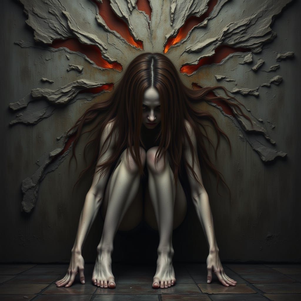 Frustrated Woman's Head Cracks Open with Emotion