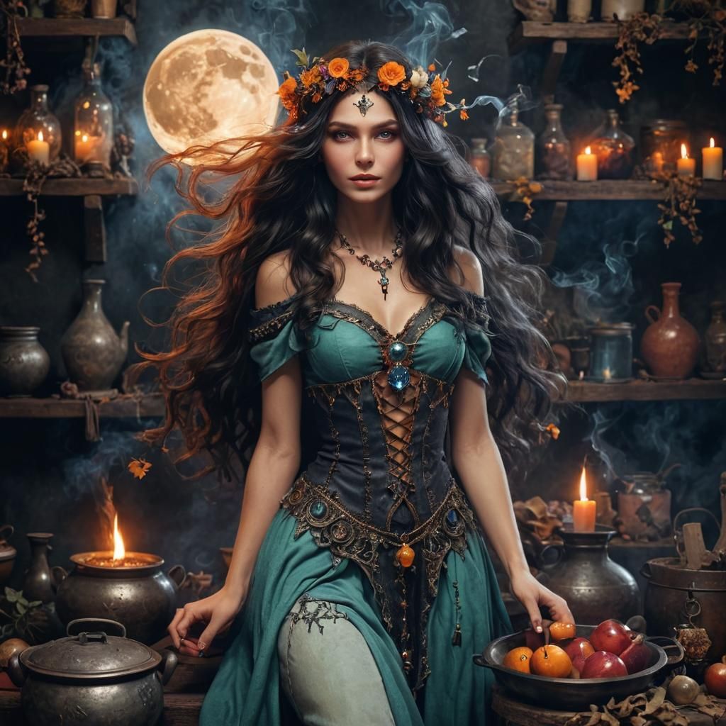 Enchanting Sorceress Brews Magical Love Potions