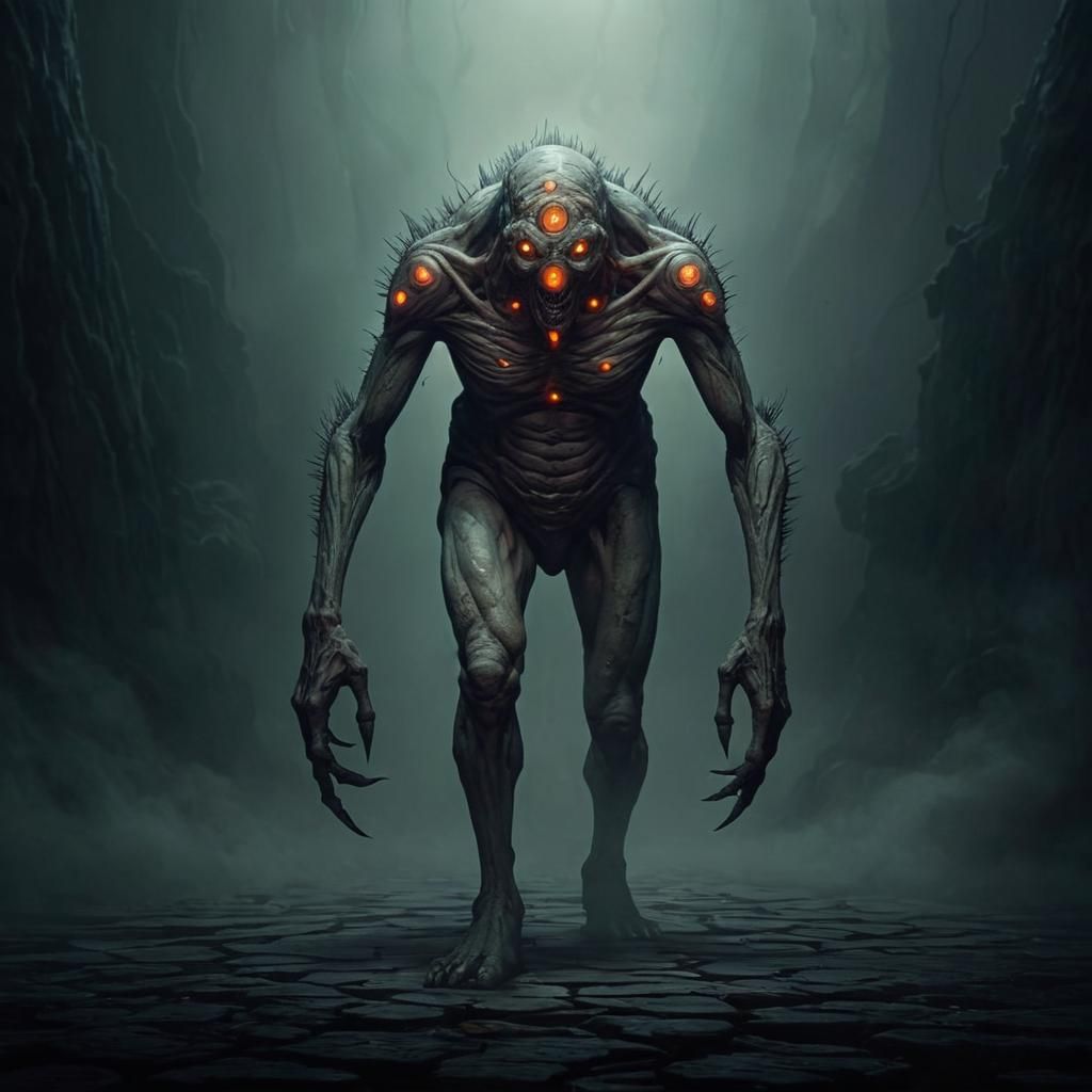 Great Old One in the Mist with Glowing Eyes