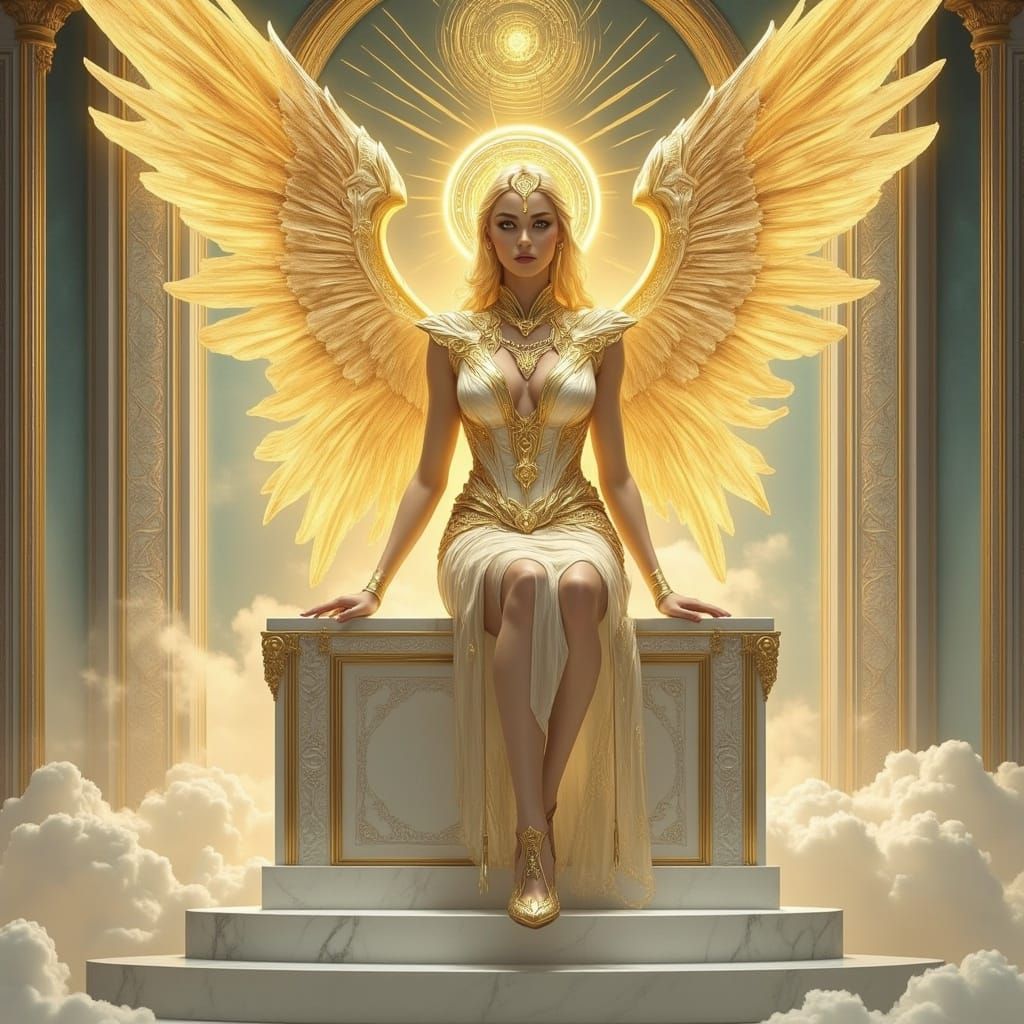 Angel of Light Sits Serene on Celestial Throne