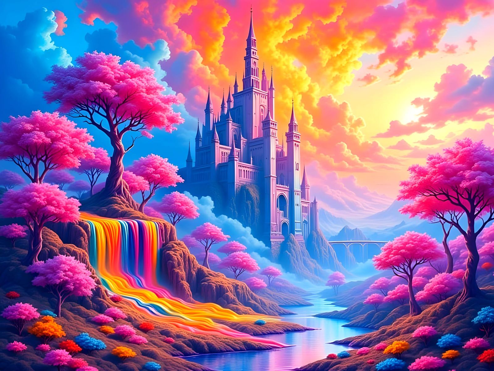 Dreamlike Landscape Created by Rainbow Paintfall