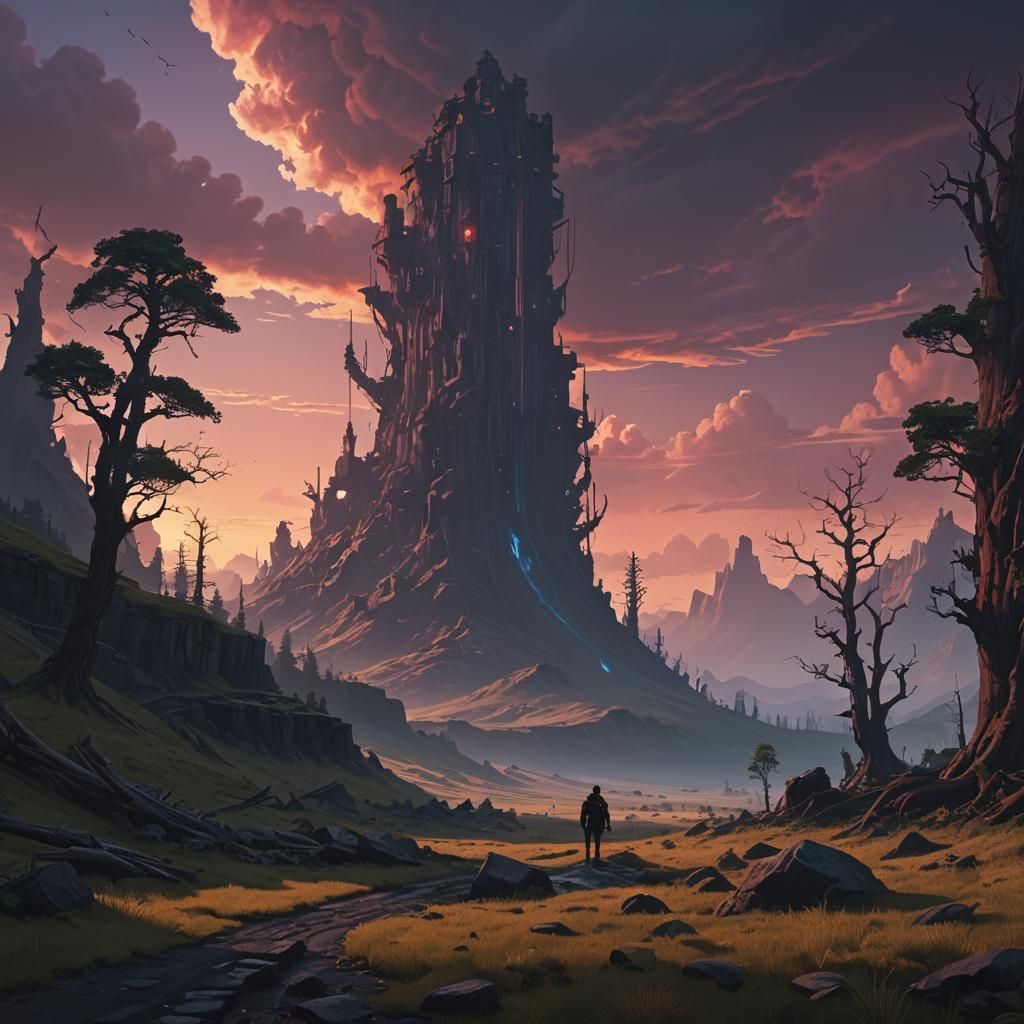 Ominous Shadow Over Mystical Landscape: Matte Painting