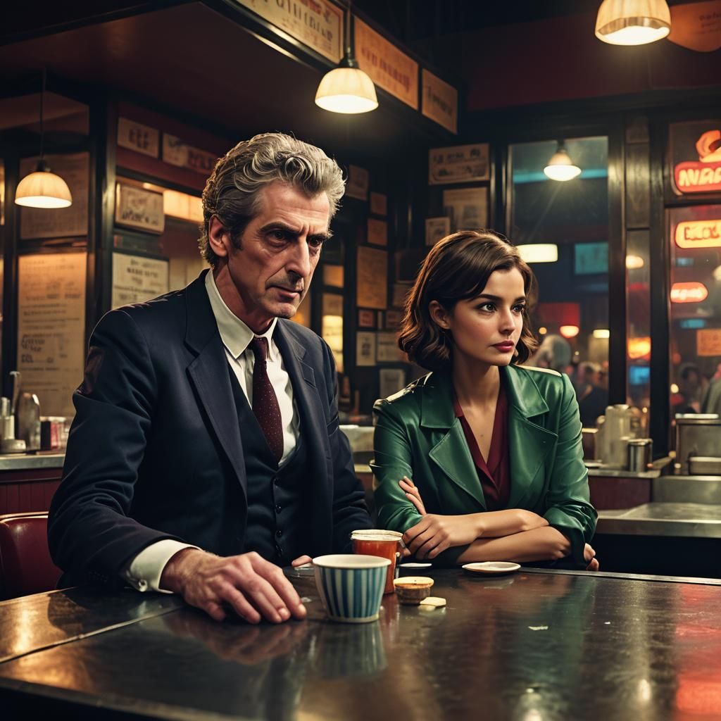 Film Noir Diner Scene Inspired by Nighthawks