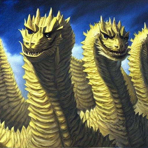 King Ghidorah Oil Painting by James Gurney Style