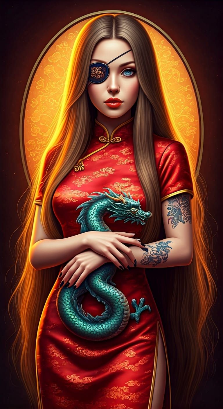 Woman with Dragon in Hyperrealistic Style