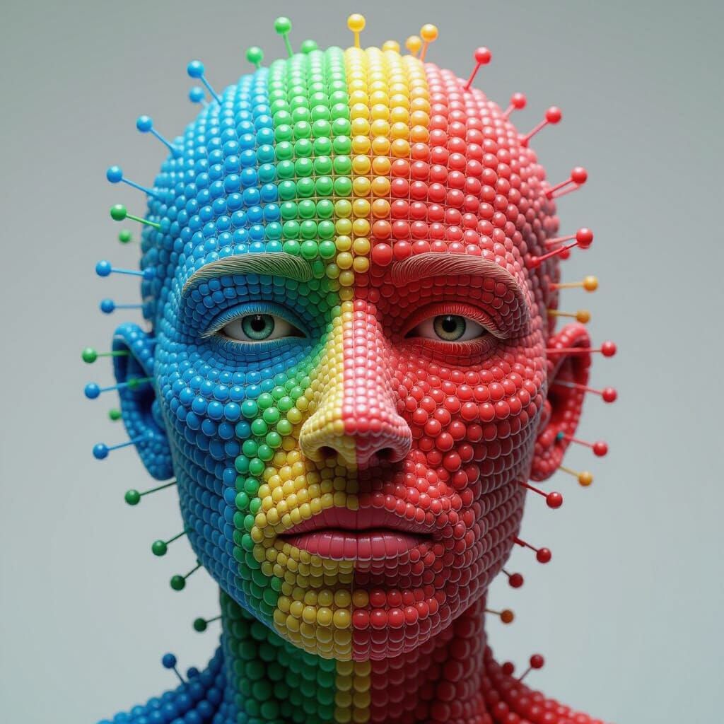 Abstract Sphere-and-Rod Face with Color Gradients