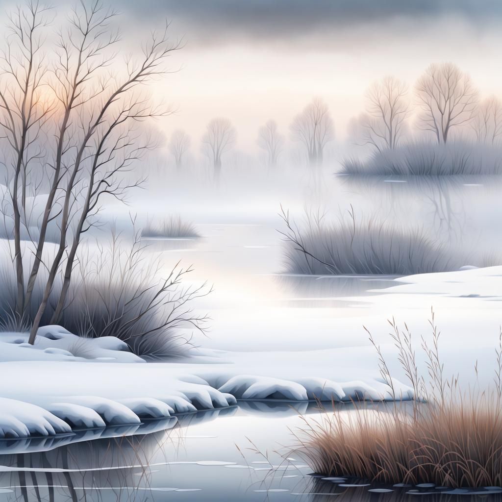 Winter Scene Enveloped in Dark Foggy Elegance