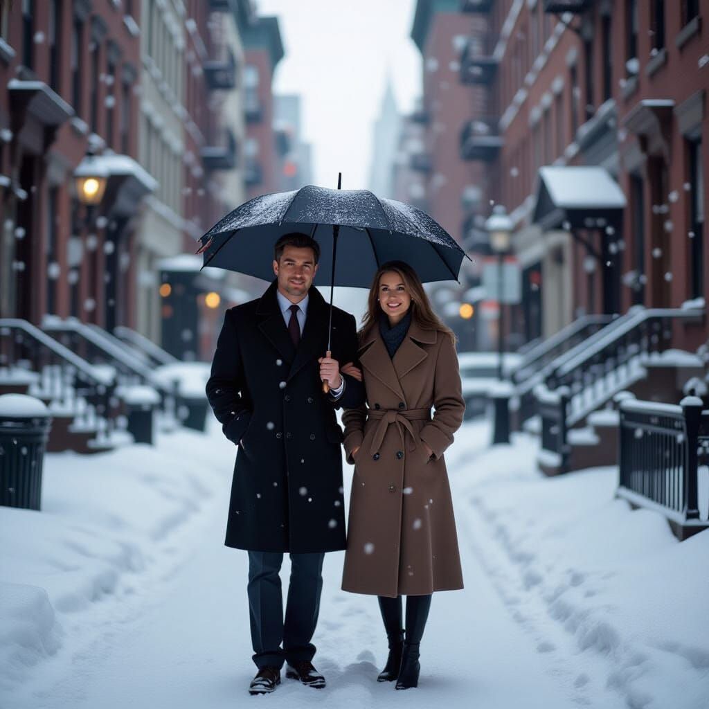 Couple in Snowy 1990s Manhattan Street Photo
