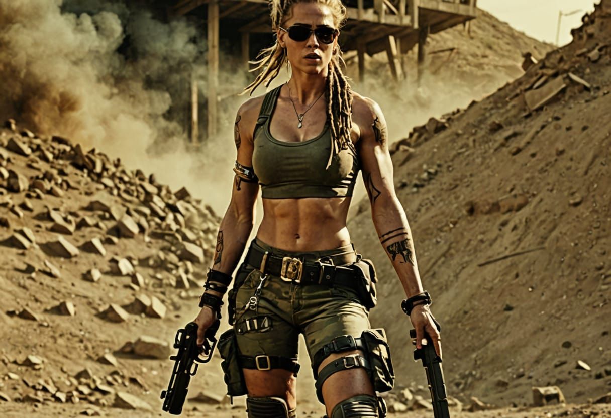 Cyberpunk Warrior Goddess with Franchi Shotgun in Post-Apoca...