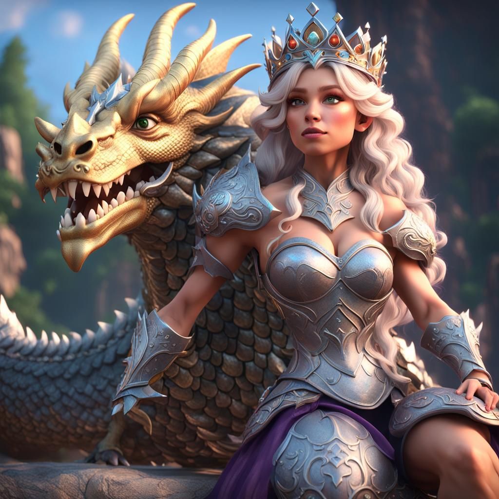 Dragon Warrior Queen with Flowing Hair, 3D Cinematic