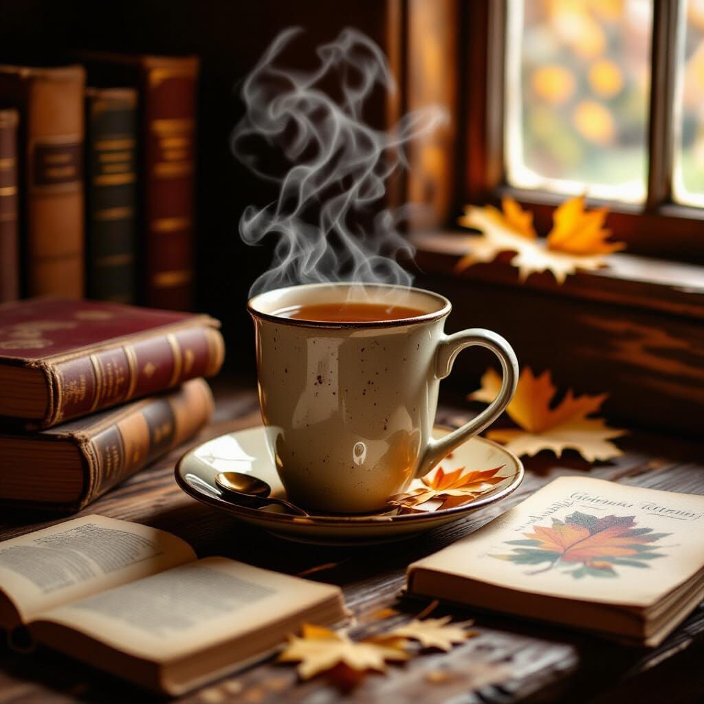 Cozy Autumn Still Life: Cider, Books, and Painting