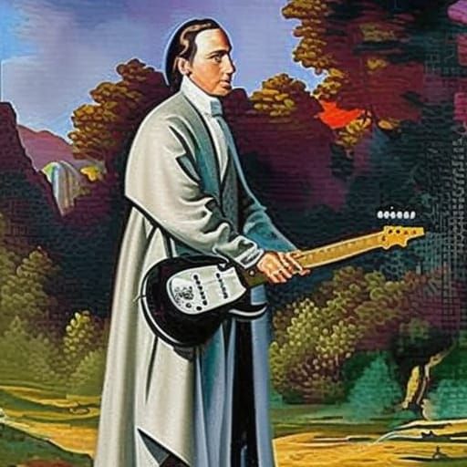 Joseph Smith Plays Guitar: Oil Painting Portrait