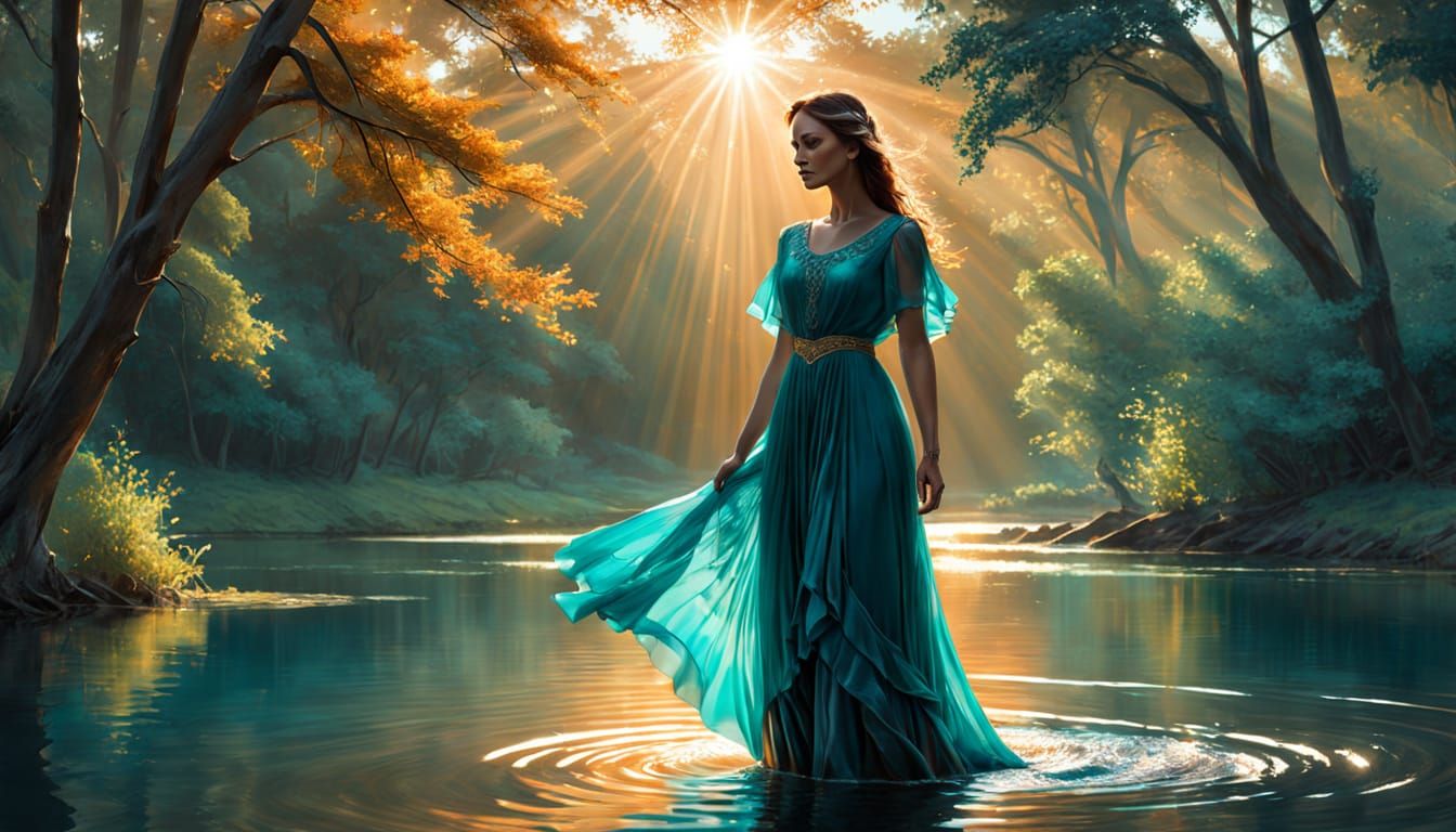 Ethereal Lady at Sunset, in a Vibrant Impressionist Style