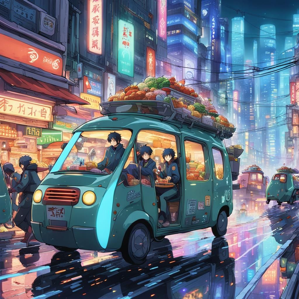Anime Food Deliverymen in Futuristic City