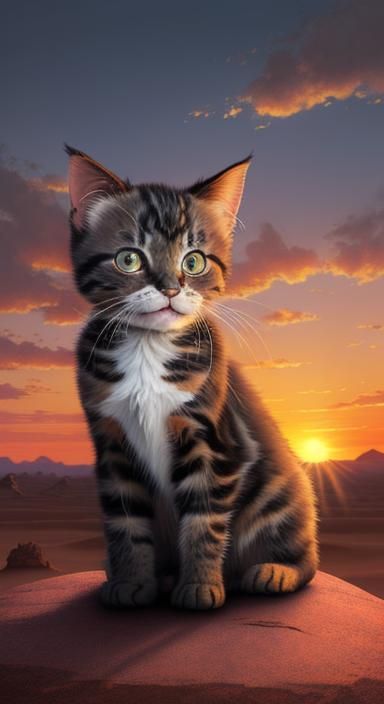 Grumpy Kitten at Sunset: Hyperrealistic Concept Art