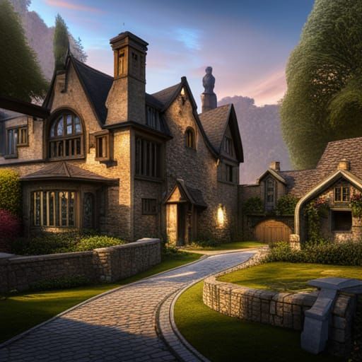 Detailed English Country Manor in Hyperrealism