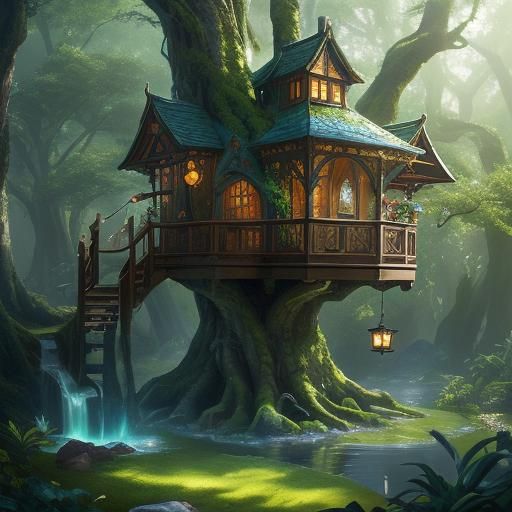 Enchanted Tea Party in a Detailed Treehouse