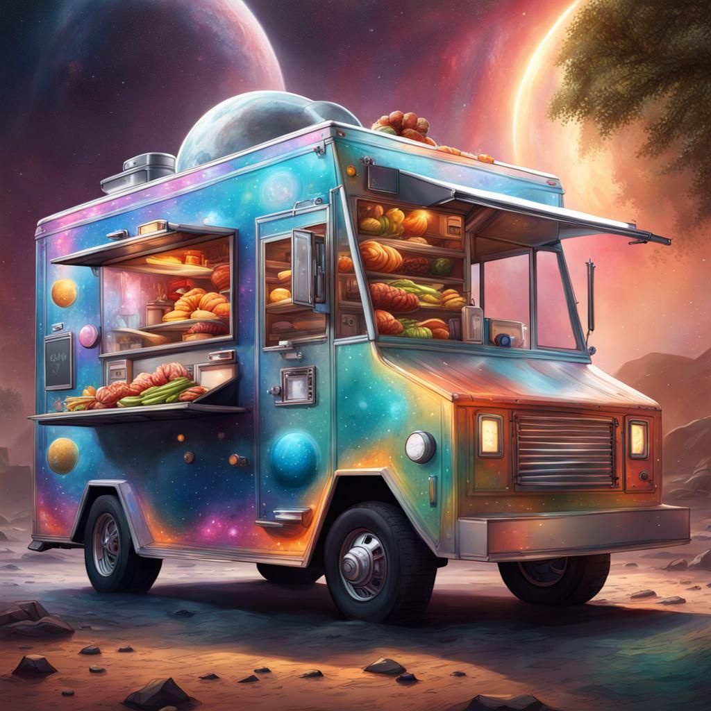Hyperrealistic Space Food Truck Concept Art