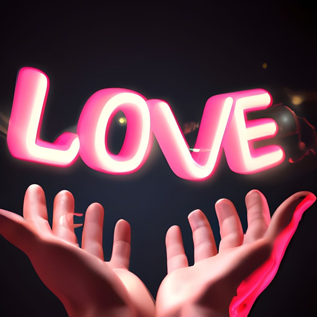 Glowing 3D Pink "LOVE" Text Above Open Hands