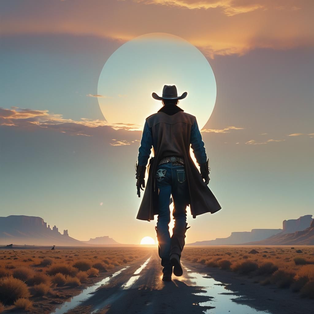 Cowboy Rides into Sunset in Cinematic Style