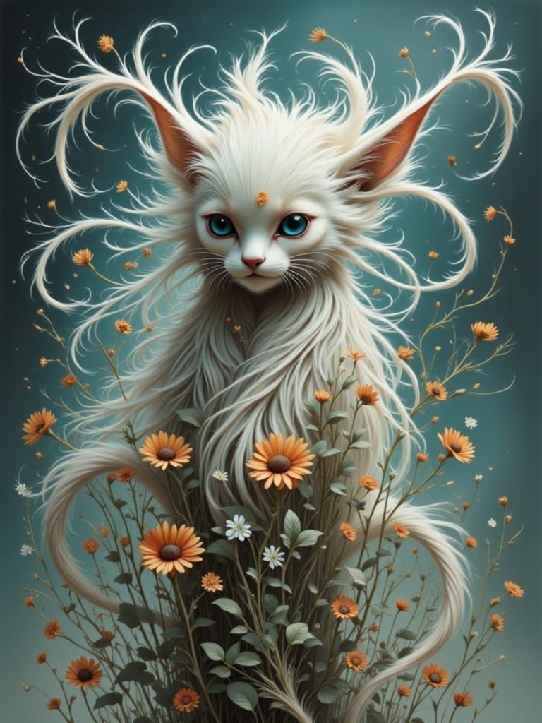 A Whimsical Sad Wispy Creature in Scandi Folk Style