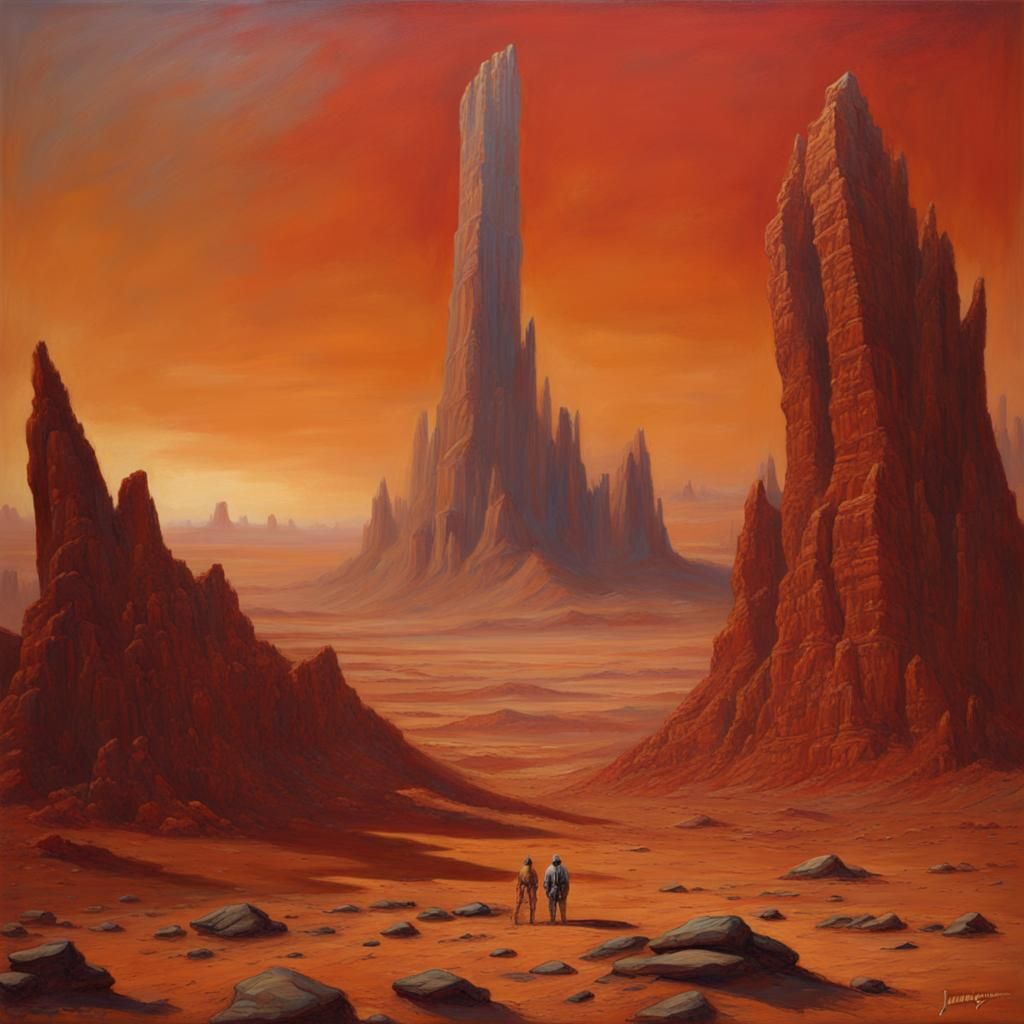 Mars Landscape: Rusty Hues and Towering Rocks