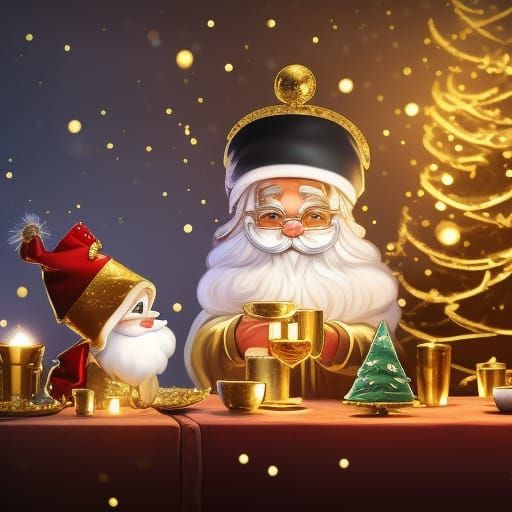 Chibi Santa and Reindeer Digital Illustration