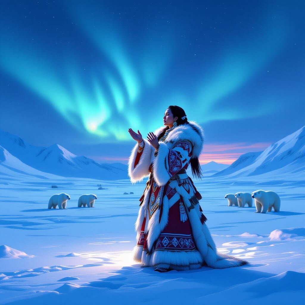 Inuit Priestess Arctic Ritual with Polar Bears