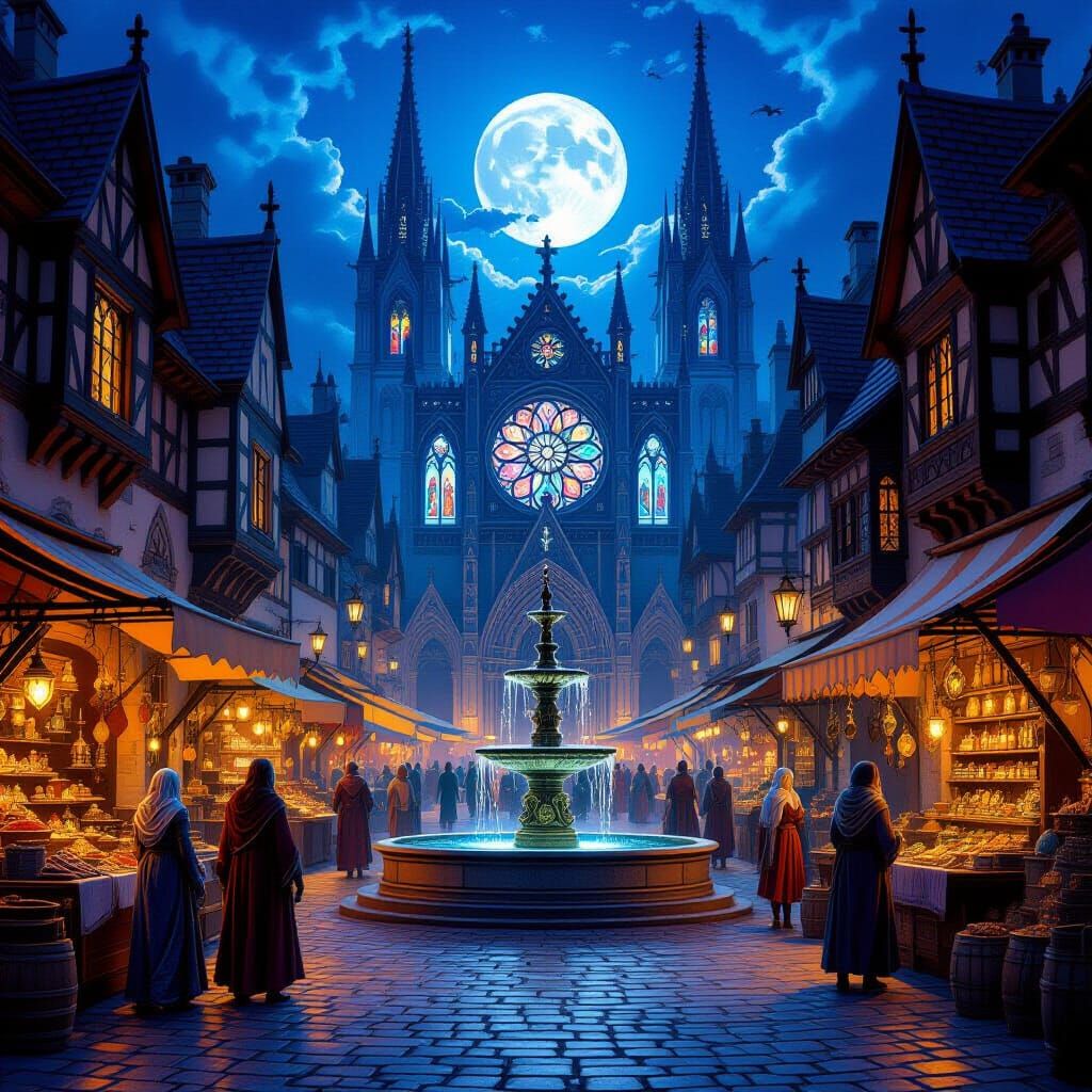 Medieval Marketplace at Dusk: Fantasy Concept Art