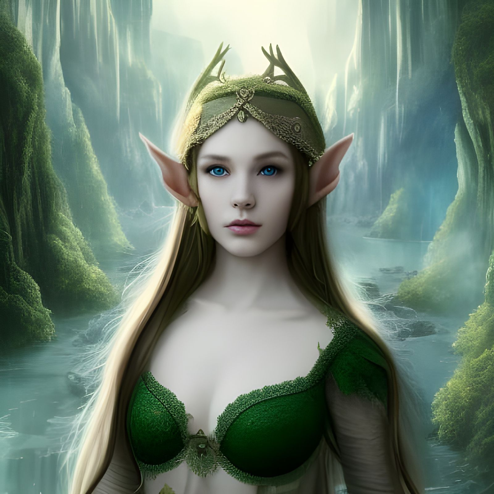Beautiful Young Elf with Green Eyes in Lace