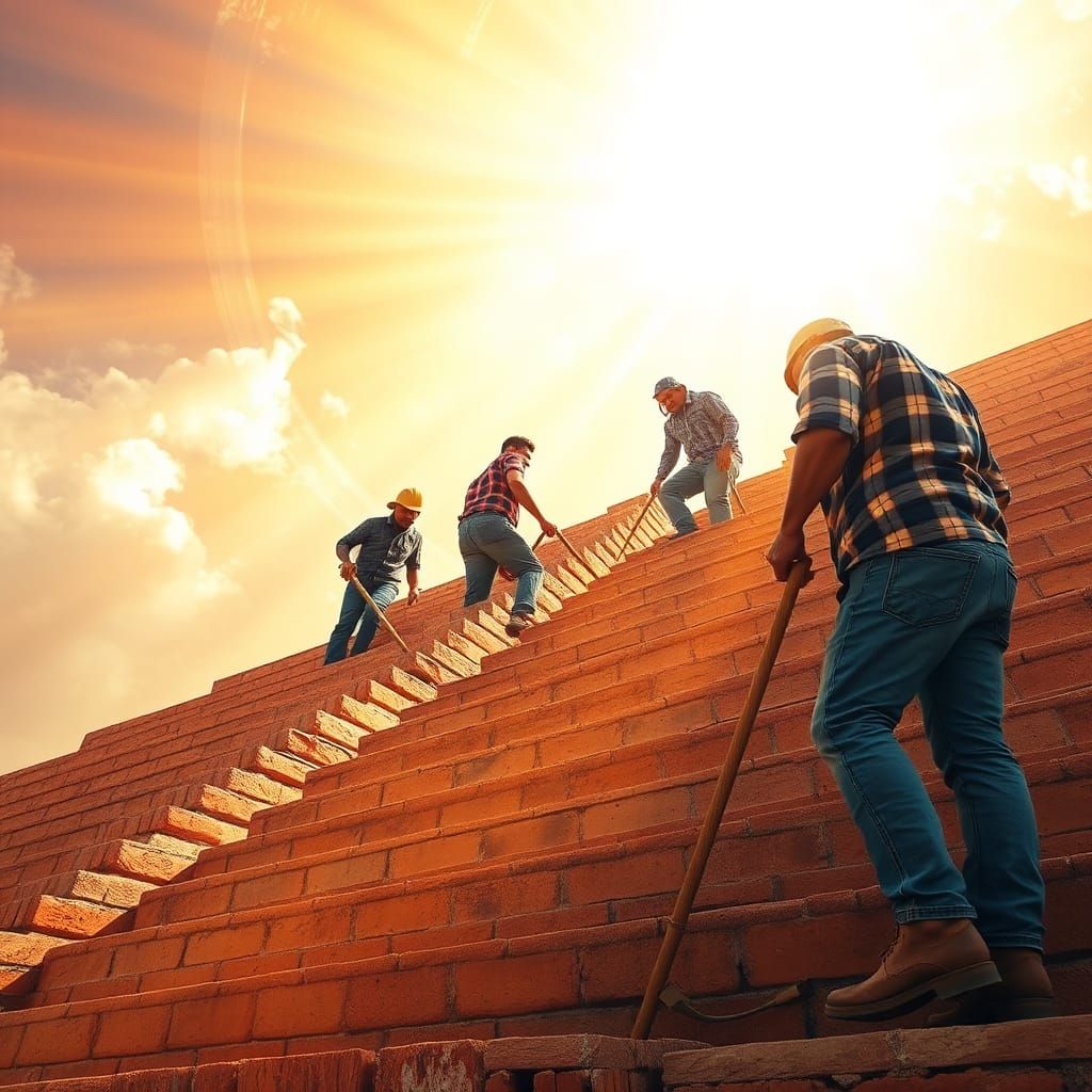 Construction Workers Build Stairway to Heaven