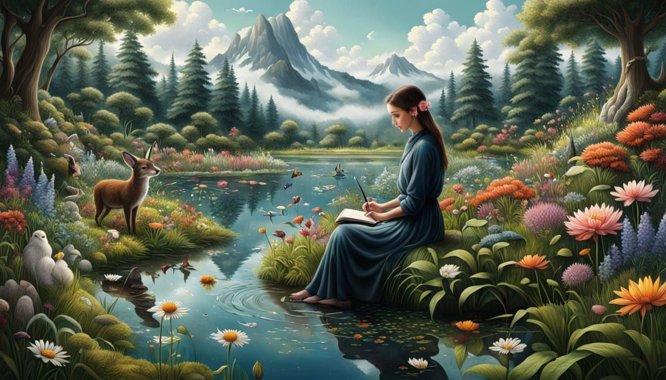 Woman in Lush Floral Wonderland