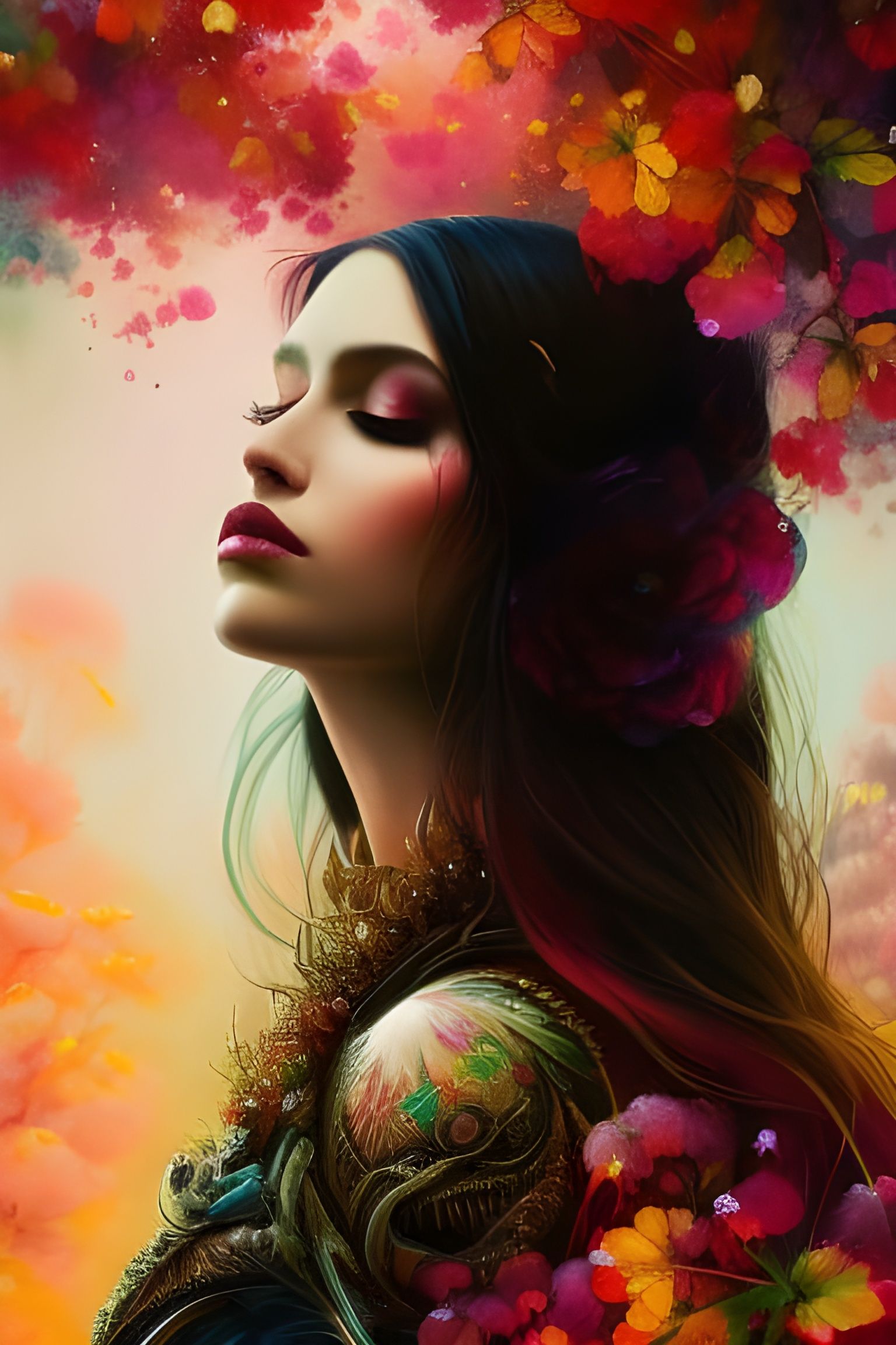 Lace Dress in Winter Garden: Digital Portrait